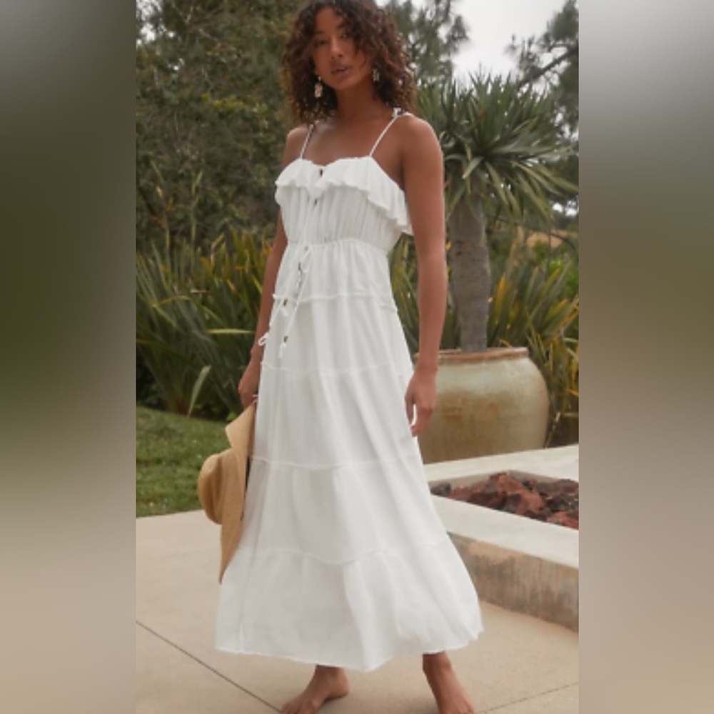 Anthropologie Ivory Ruffle Maxi Dress NWT
